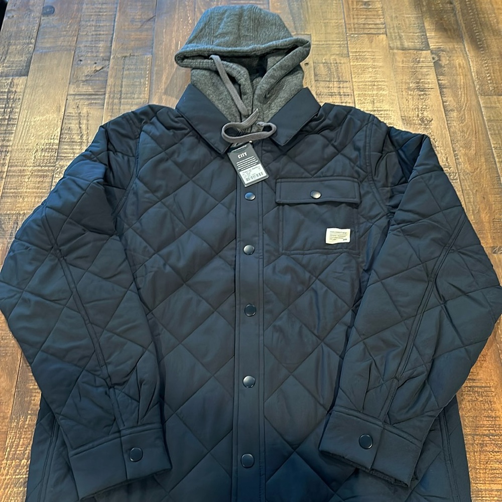 Travis Mathew Men’s Grey Wave Quilted Hooded Jacket Black Large New!